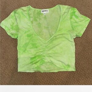 Superdown Green and White Tie-Dye Crop T-Shirt